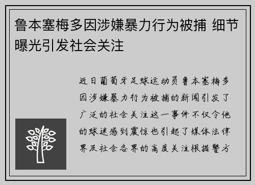 鲁本塞梅多因涉嫌暴力行为被捕 细节曝光引发社会关注 鲁本塞梅多因涉嫌暴力行为被捕 细节曝光引发社会关注