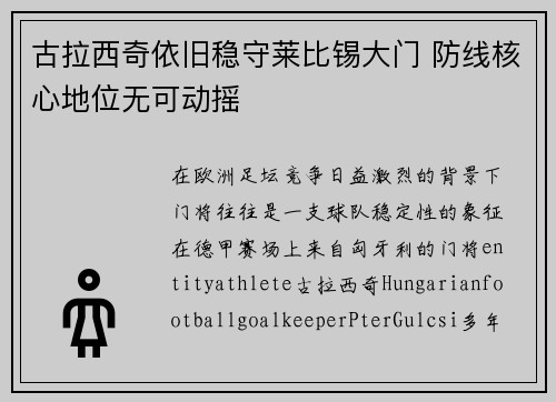 古拉西奇依旧稳守莱比锡大门 防线核心地位无可动摇 古拉西奇依旧稳守莱比锡大门 防线核心地位无可动摇